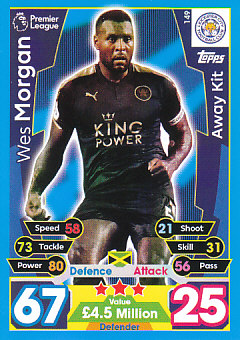 Wes Morgan Leicester City 2017/18 Topps Match Attax Away Kit #149